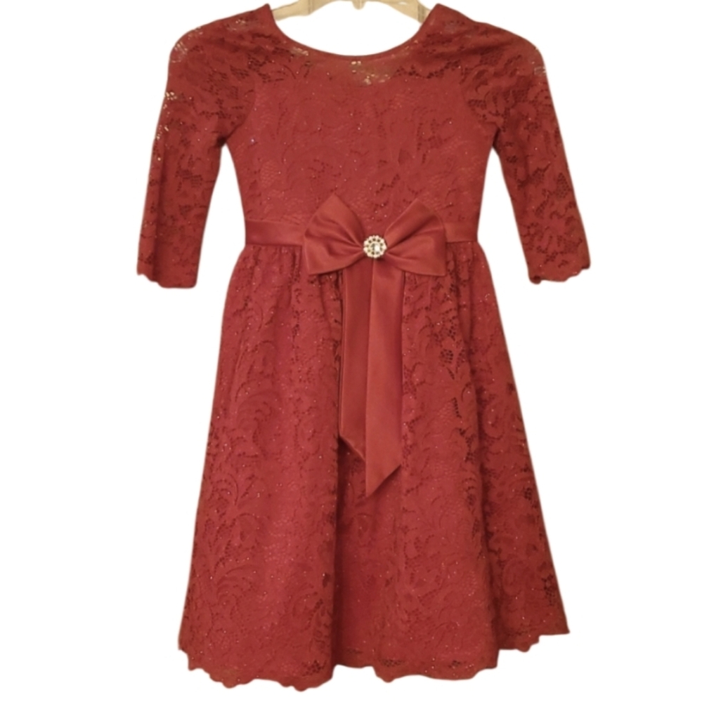 Rare Editions Girls 6X Red Sparkly Lace Dress